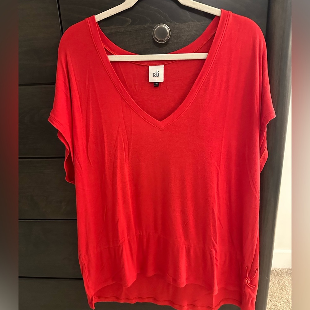 Red V-Neck Women's Top